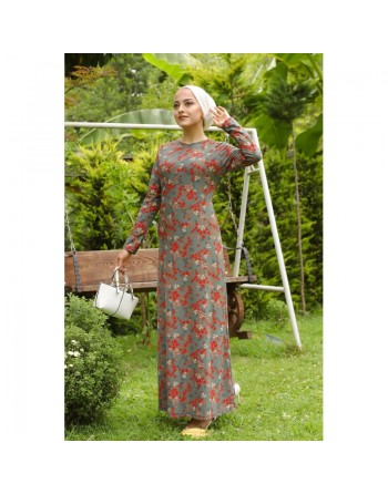 Robe longue fleurie pour femme - Couleur menthe 
