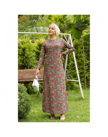 Robe longue fleurie pour femme - Couleur menthe 