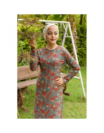 Robe longue fleurie pour femme - Couleur menthe 
