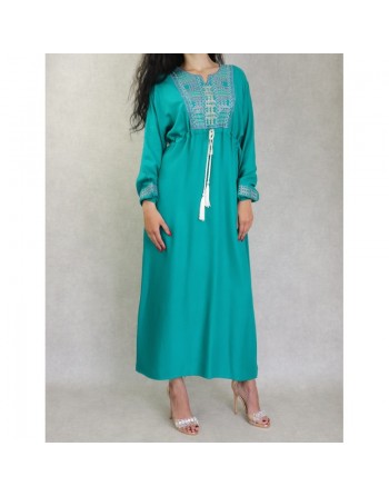 Robe femme moderne avec un lien à la taille - Couleur bleu turquoise 
