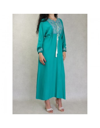 Robe femme moderne avec un lien à la taille - Couleur bleu turquoise 