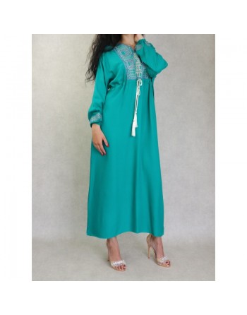 Robe femme moderne avec un lien à la taille - Couleur bleu turquoise 