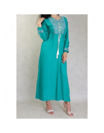 Robe femme moderne avec un lien à la taille - Couleur bleu turquoise 
