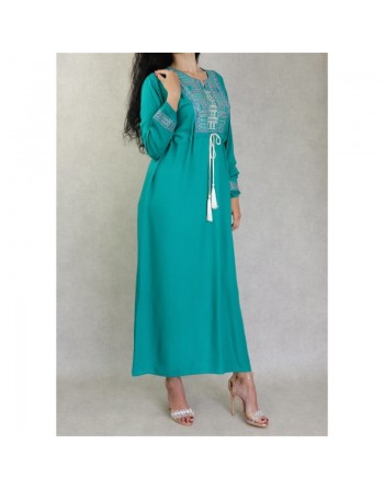Robe femme moderne avec un lien à la taille - Couleur bleu turquoise 