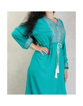 Robe femme moderne avec un lien à la taille - Couleur bleu turquoise 