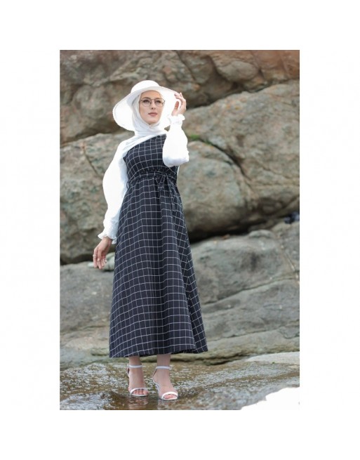 Robe longue à carreaux pour femme - Couleur noir Robe longue à carreaux pour femme - Couleur noir
