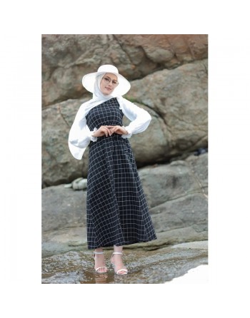 Robe longue à carreaux pour femme - Couleur noir 