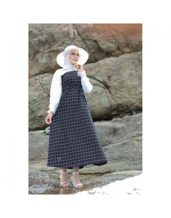 Robe longue à carreaux pour femme - Couleur noir 