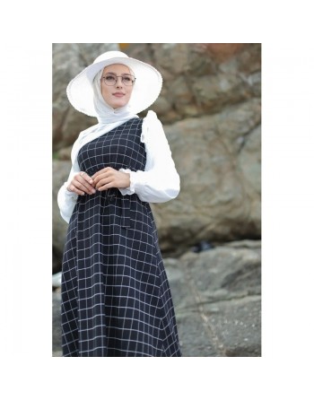 Robe longue à carreaux pour femme - Couleur noir 