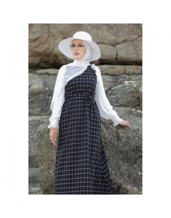 Robe longue à carreaux pour femme - Couleur noir 