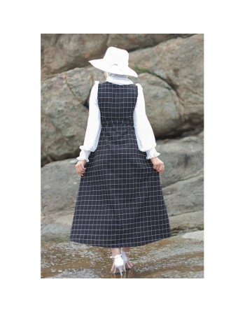 Robe longue à carreaux pour femme - Couleur noir 