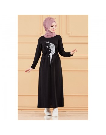 Robe moderne décontractée (Tenue Hijab - Boutique Musulmane en ligne France) - Couleur noir 