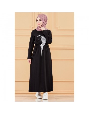 Robe moderne décontractée (Tenue Hijab - Boutique Musulmane en ligne France) - Couleur noir 