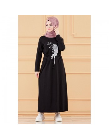 Robe moderne décontractée (Tenue Hijab - Boutique Musulmane en ligne France) - Couleur noir 