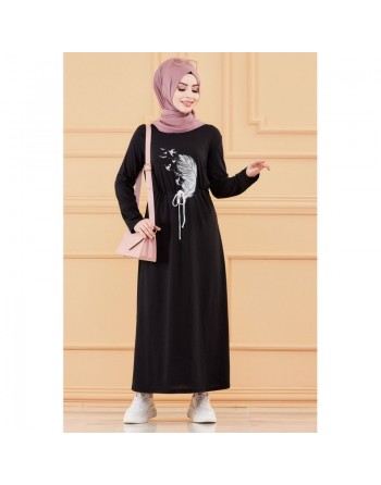 Robe moderne décontractée (Tenue Hijab - Boutique Musulmane en ligne France) - Couleur noir 