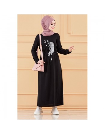 Robe moderne décontractée (Tenue Hijab - Boutique Musulmane en ligne France) - Couleur noir 