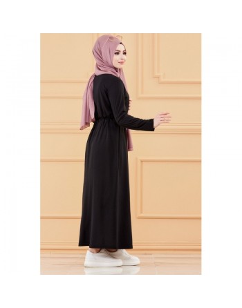 Robe moderne décontractée (Tenue Hijab - Boutique Musulmane en ligne France) - Couleur noir 