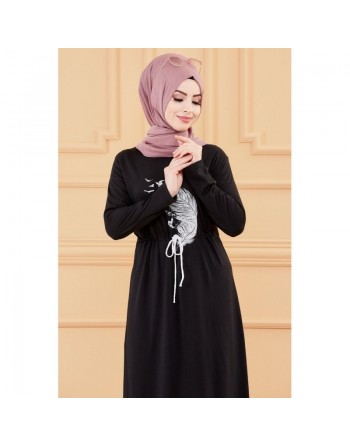 Robe moderne décontractée (Tenue Hijab - Boutique Musulmane en ligne France) - Couleur noir 