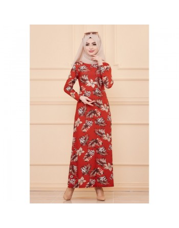 Robe fleurie en crêpe pour femme - Couleur brique 