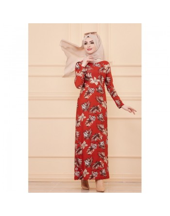 Robe fleurie en crêpe pour femme - Couleur brique 