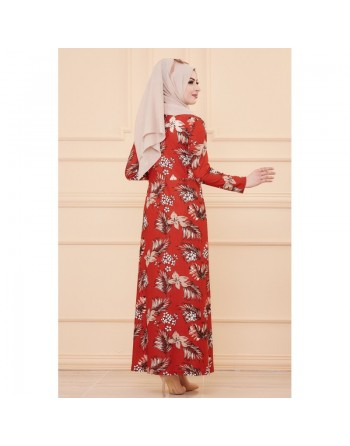 Robe fleurie en crêpe pour femme - Couleur brique 