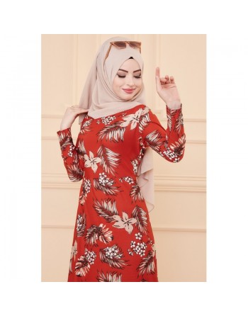 Robe fleurie en crêpe pour femme - Couleur brique 