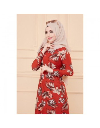 Robe fleurie en crêpe pour femme - Couleur brique 