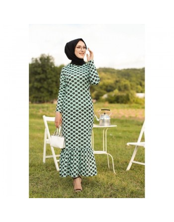 Robe volantée à capuche imprimée à pois noirs (Vetements pour femmes voilés) - Couleur menthe 