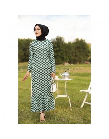 Robe volantée à capuche imprimée à pois noirs (Vetements pour femmes voilés) - Couleur menthe 