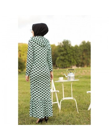 Robe volantée à capuche imprimée à pois noirs (Vetements pour femmes voilés) - Couleur menthe 