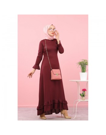 Robe maxi-longue à volants (Vetement femme voilée) - Couleur Grenat 