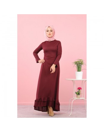 Robe maxi-longue à volants (Vetement femme voilée) - Couleur Grenat 