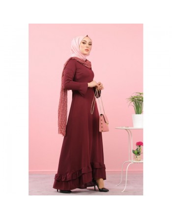 Robe maxi-longue à volants (Vetement femme voilée) - Couleur Grenat 