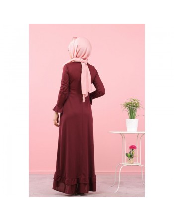 Robe maxi-longue à volants (Vetement femme voilée) - Couleur Grenat 
