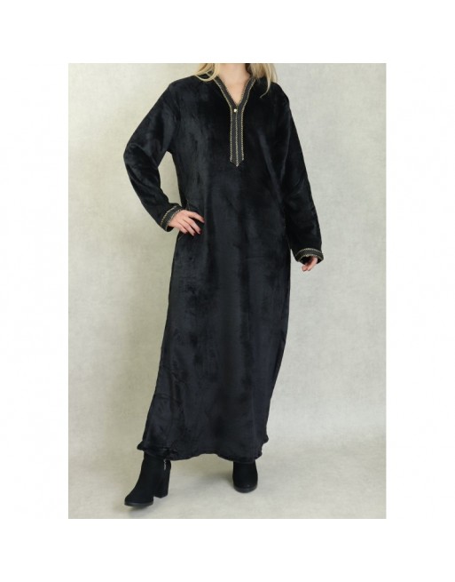 Djellaba maille polaire à capuche pour femme (Saison Automne-Hiver) - Couleur Noir Djellaba maille polaire à capuche pour femme (Saison Automne-Hiver) - Couleur Noir