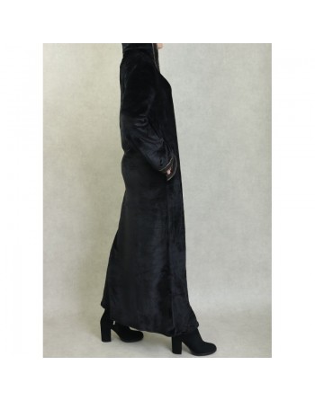 Djellaba maille polaire à capuche pour femme (Saison Automne-Hiver) - Couleur Noir 