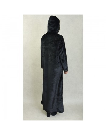 Djellaba maille polaire à capuche pour femme (Saison Automne-Hiver) - Couleur Noir 
