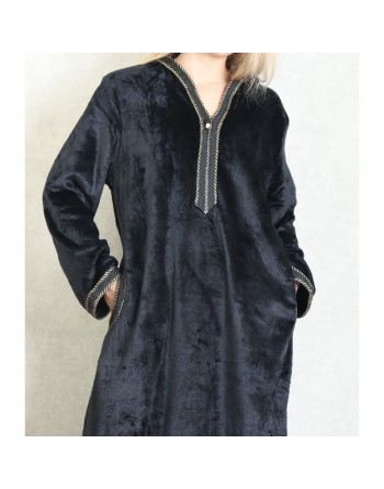Djellaba maille polaire à capuche pour femme (Saison Automne-Hiver) - Couleur Noir 
