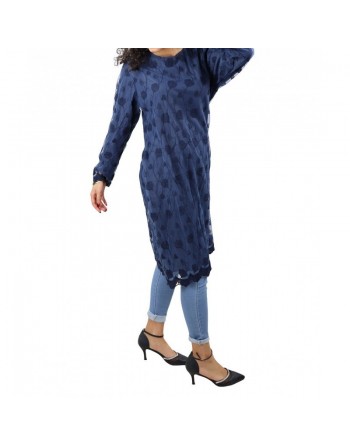 Robe-Tunique doublée rose avec dentelle et motifs floraux - Couleur bleu marine 