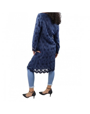 Robe-Tunique doublée rose avec dentelle et motifs floraux - Couleur bleu marine 