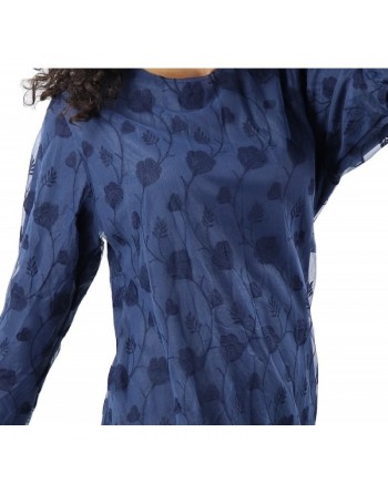 Robe-Tunique doublée rose avec dentelle et motifs floraux - Couleur bleu marine 