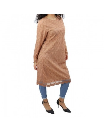 Robe-Tunique à dentelles doublée pour femme - Couleur Camel 