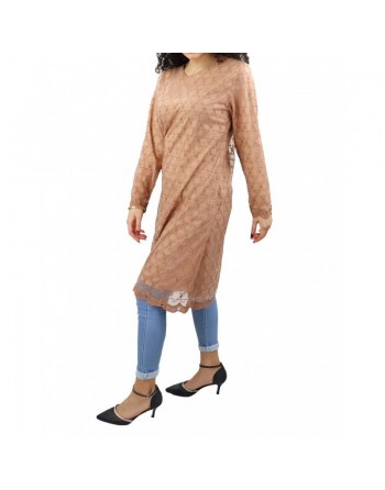 Robe-Tunique à dentelles doublée pour femme - Couleur Camel 