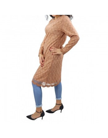 Robe-Tunique à dentelles doublée pour femme - Couleur Camel 