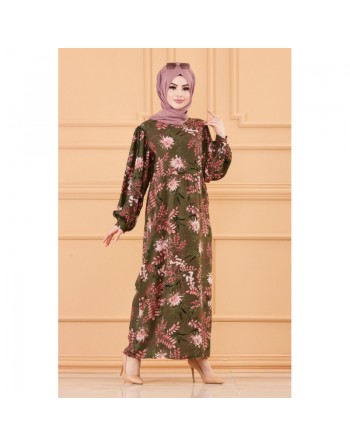 Robe fleurie ample pour femme (Vêtements hijab mastour) - Couleur kaki 