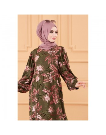 Robe fleurie ample pour femme (Vêtements hijab mastour) - Couleur kaki 