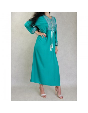 Robe femme moderne avec un lien à la taille - Couleur bleu turquoise 