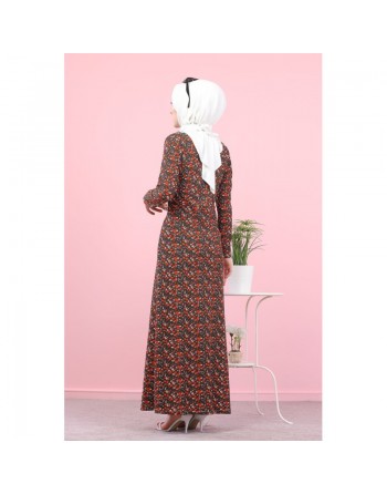 Robe longue à fleurs (Mode Pudique) pour femme - Couleur Kaki 