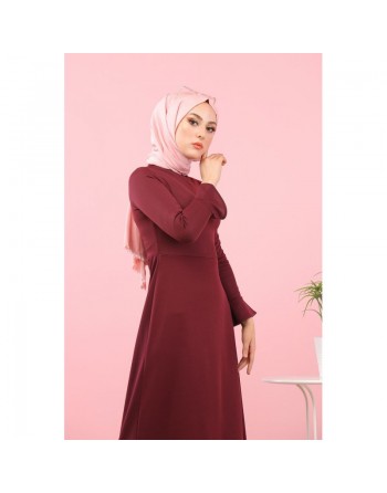 Robe maxi-longue à volants (Vetement femme voilée) - Couleur Grenat 