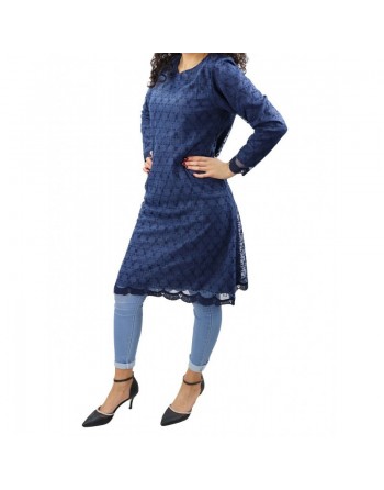 Robe-Tunique à dentelles doublée pour femme - Couleur Bleu marine 
